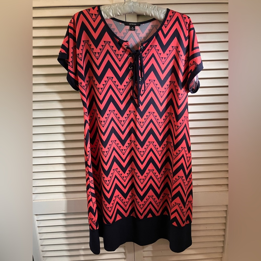 Coral and Navy Chevron Espresso Brand Tie Top Dress